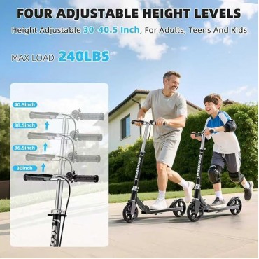 Scooters for Kids 8-12, Teens & Adults - Lightweight, Foldable, 8-Inch Big Wheels, Hand Brake & Bell, 4 Adjustable Height Levels, 240 lbs Max Load, Perfect for School, Campus and Park Rides